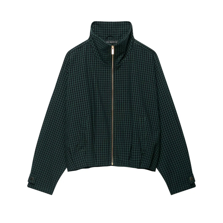 Autumn Fashion Plaid Bomber Jacket Women's Jacket Crop Oversized Long Sleeve Top Casual Zipper Outerwears Outdoor Coats