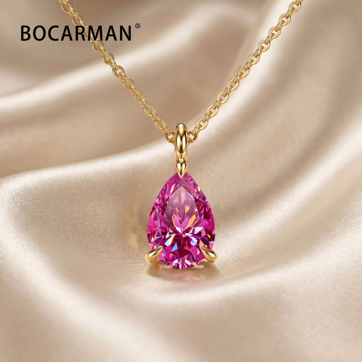 Bocarman Colorful Pear Moissanite Pendant on S925 Silver Chain GRA Iridescent Teardrop Whimsical Enchanting Gift