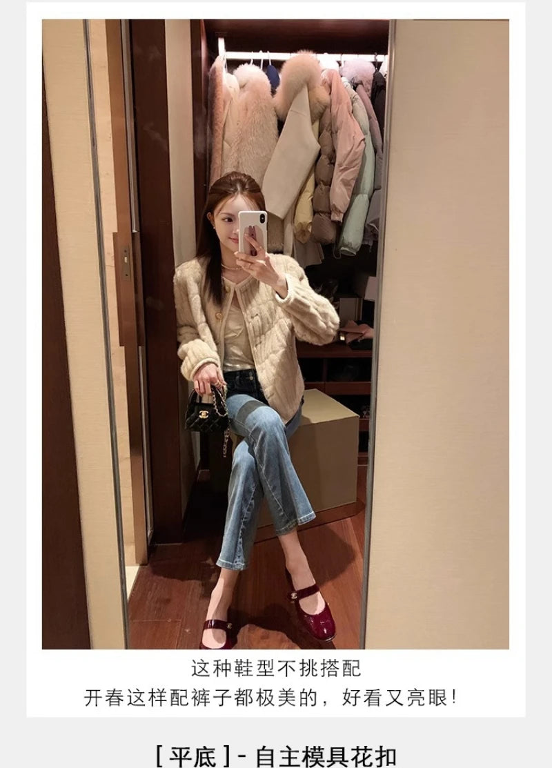 Women Two Tone Mary Jane Shoes 2026 New Patent Leather Buckle Strap Low Heel Casual Shoes For Office And Daily Wear Elegant