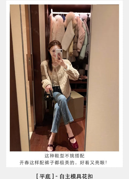 Women Two Tone Mary Jane Shoes 2026 New Patent Leather Buckle Strap Low Heel Casual Shoes For Office And Daily Wear Elegant