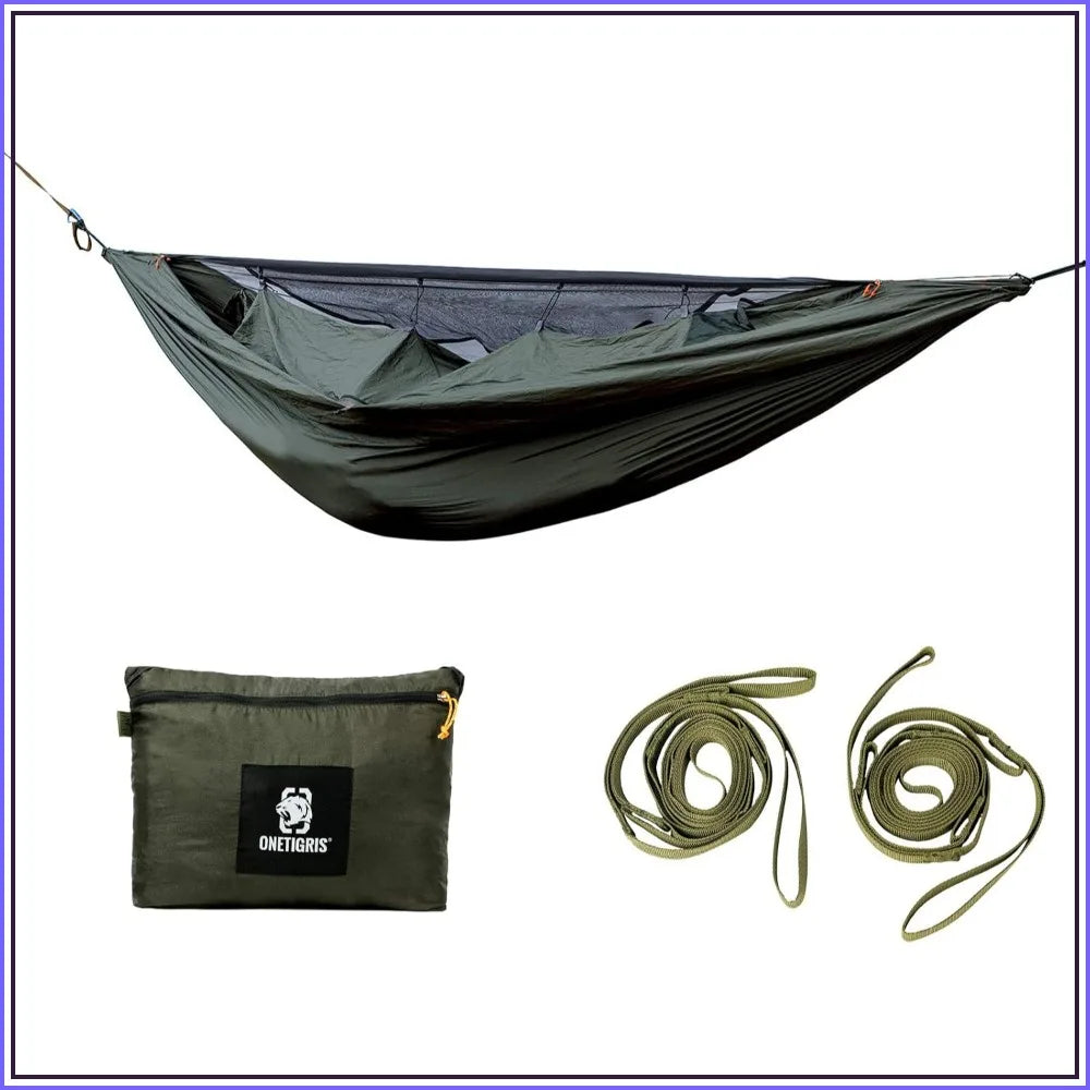Camping Hammock with Net, Lightweight Portable, Warm Internal Cover, Tree Friendly Straps