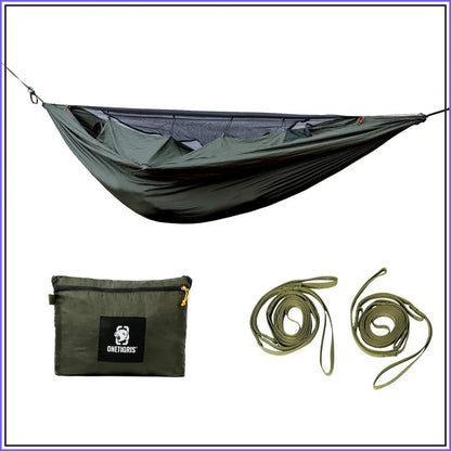 Camping Hammock with Net, Lightweight Portable, Warm Internal Cover, Tree Friendly Straps