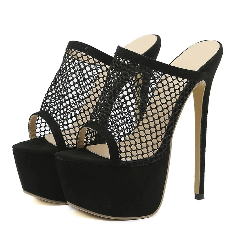 Liyke Summer Fashion Breathable Mesh Peep Toe Extreme High Heels Platform Slippers For Women Sandals Shoes Lady Pumps Slides