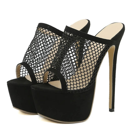 Liyke Summer Fashion Breathable Mesh Peep Toe Extreme High Heels Platform Slippers For Women Sandals Shoes Lady Pumps Slides