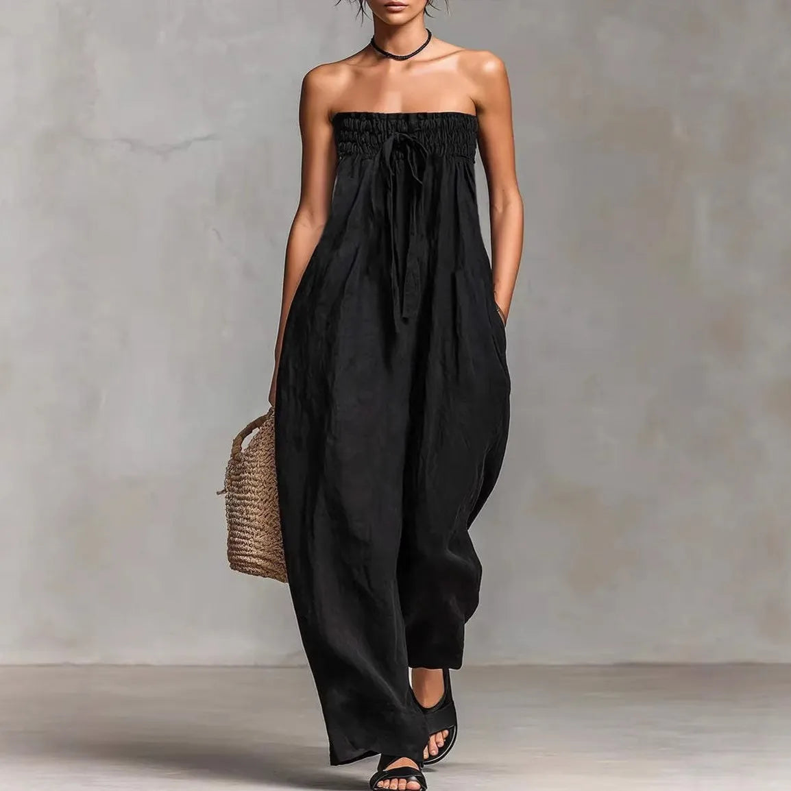 Solid Women Jumpsuits For Spring Summer Sleeveless Slash Neck Loose Fashion Streetwear Overalls Wide Leg Pants Trousers 2026