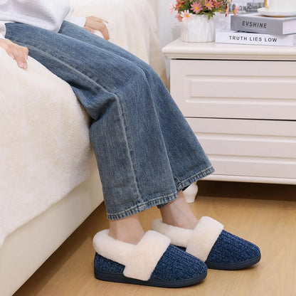 Pallene Winter Women's Fur Slippers Soft Sole Memory Foam Indoor Cotton Shoes Plush Lining Knit Slides Fluffy Men House Slippers