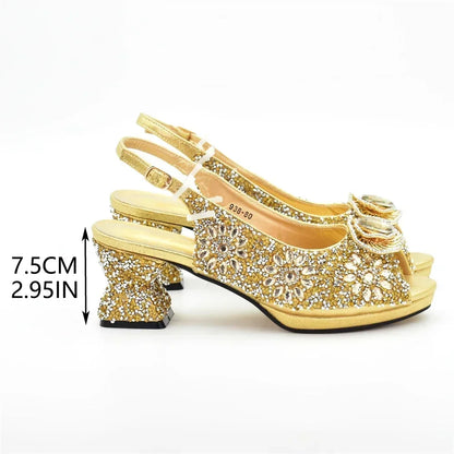 Popularity Peep Toe Heels for Women 2025 Elegant Party Full Diamond Pumps Italian Shoes and Bags Matching Set Bridal Shoes