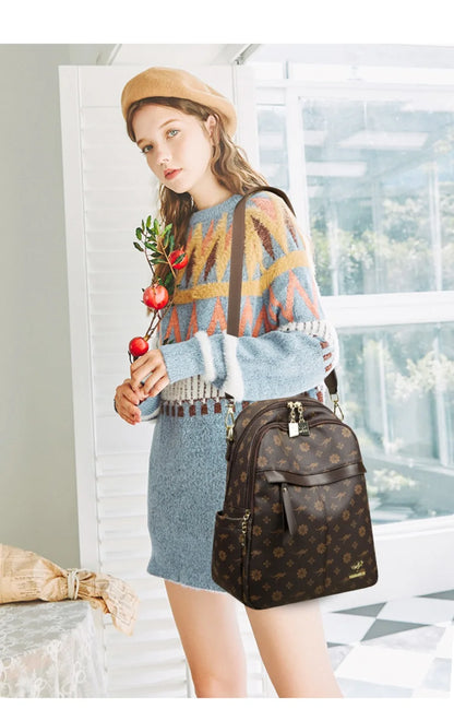 New Classical Fashion High Quality Soft Leather Travel Backpack Women Large Capacity Luxury Shoulder Bags School Bag Backpacks