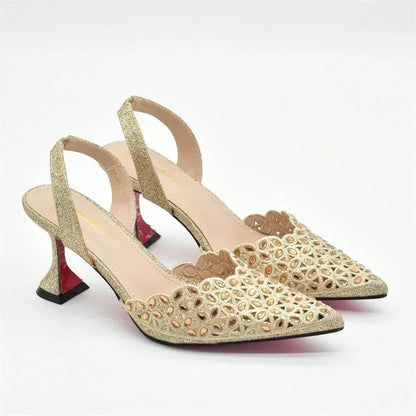 Gold Shoes and Bags Set for Women Ladies Shoe and Bag Set Latest Designers Pointed Toe Shoes Sexy Wedding Party Sandals