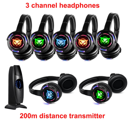 LED Transmitter Silent Disco Headphones for Quiet Events Parties Meetings Yoga - Adjustable Volume Wireless Music Headsets