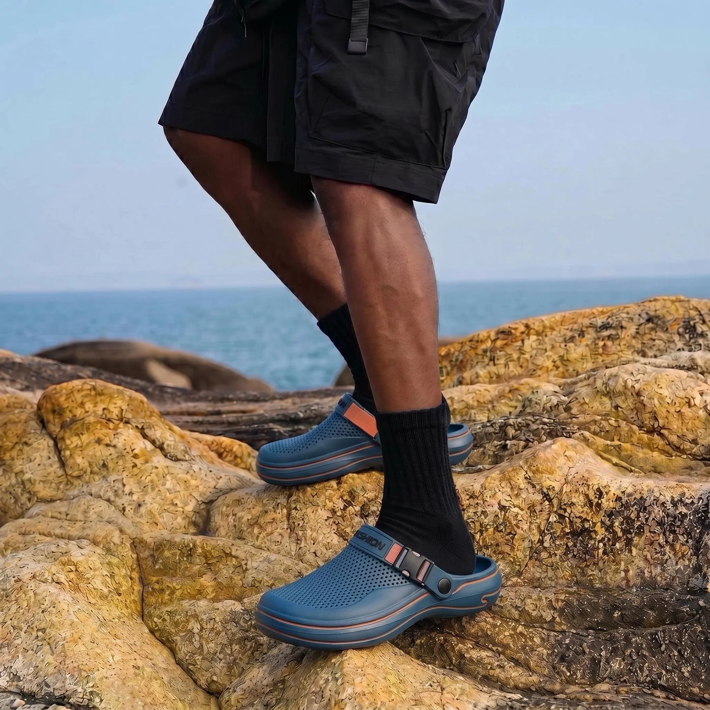 Men Lightweight Quick Dry Hollow Out Mules Adjustable Back Strap Thick Sole Slides Garden Shower Beach Travel Walking Slippers