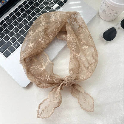 INS Lace Hair Scarf Women Korean Triangle Hair Band Travel Photo Headband Sunscreen Headscarf Girls Linen Cotton Neckerchief