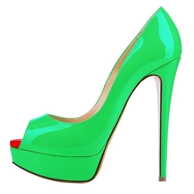 Women Pumps Sexy Platform Peep Toe 14cm Extremely High Heels Woman  Patent Leather Nighclub Red Wedding Shoes Gradient Stiletto