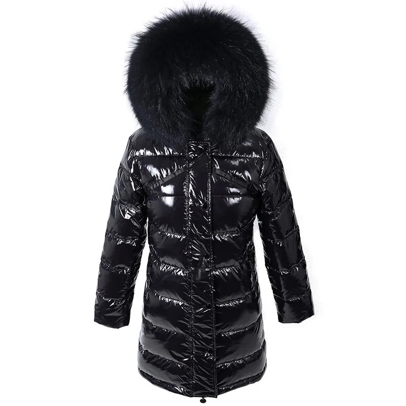 Maomaokong Winter Jacket Women Real Fur Coat Parkas Duck Down Lining Coat Real Raccoon Fur Collar Warm Black Streetwear