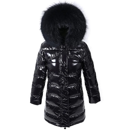 Maomaokong Winter Jacket Women Real Fur Coat Parkas Duck Down Lining Coat Real Raccoon Fur Collar Warm Black Streetwear