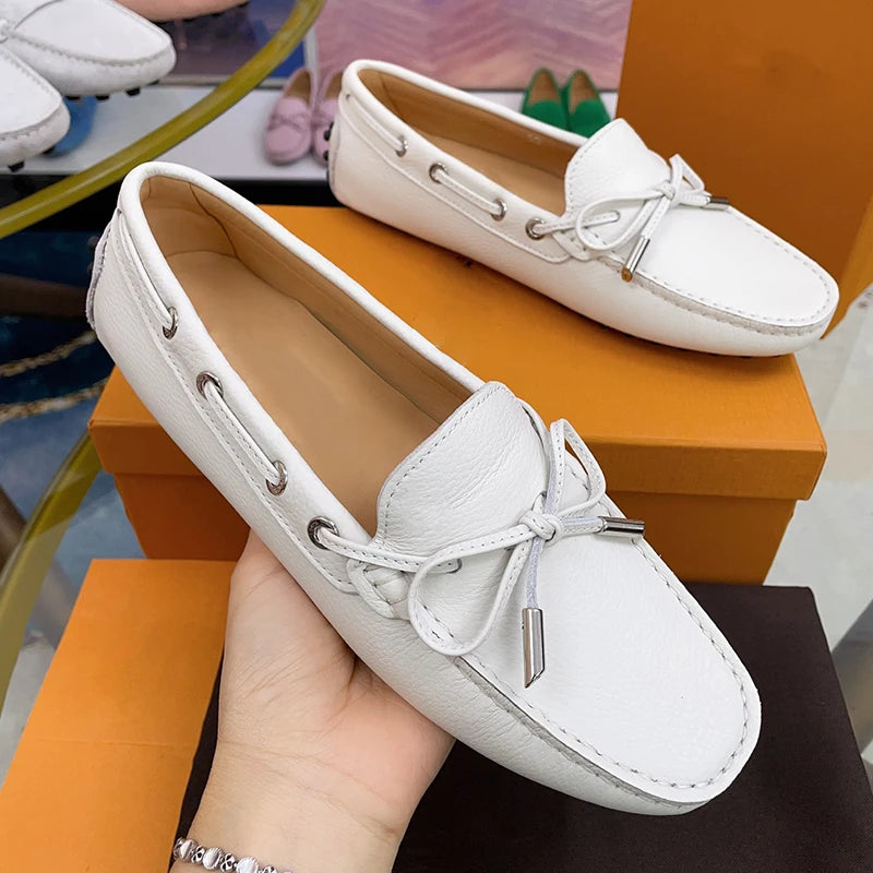 Spring Summer Ladies Genuine Leather Comfortable Slip-On Soft Bottom Driving Casual Flat Office Lazy Person Loafers Shoes