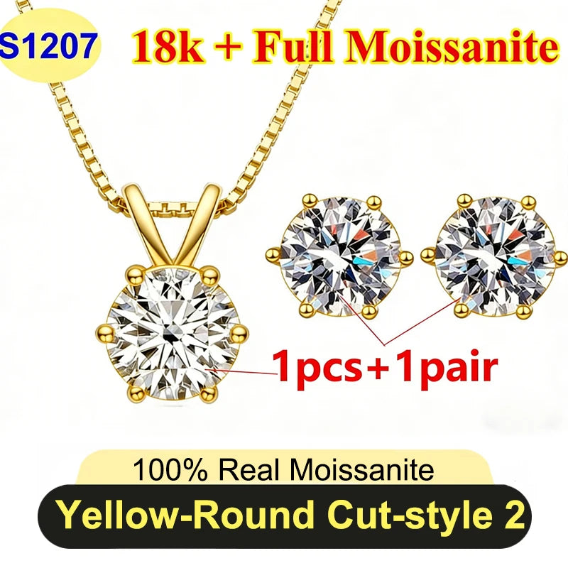 Full Shape 1-3ct Moissanite Women's Moissanite Jewelry Sets 925 Silver Plated 18k Gold D Color Necklace Earrings For Women Gift