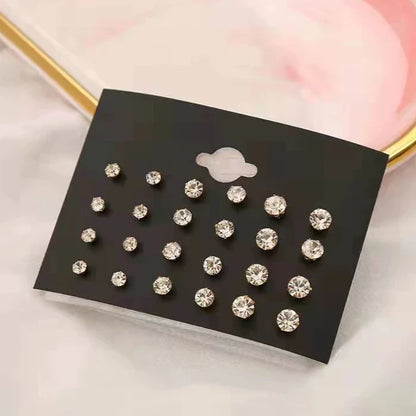 New 12 Pair Pack White Shiny Wedding Stud Earrings Set For Women Men Crystal Rhinestone Earrings Party Jewelry Accessories Gifts