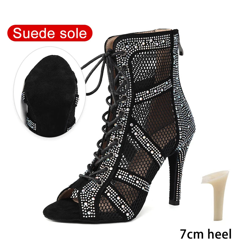 SWDZM Women Dance Boots Shiny Latin Jazz Dance Shoes Full Rhinestone Dancing Boots Customizable Heels Women Ladies Dancing Shoes