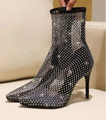 Summer Women Over The Knee Thigh High Heels Mesh Sock Boots Clear Transparent Sandals Shoes Woman Plus Size