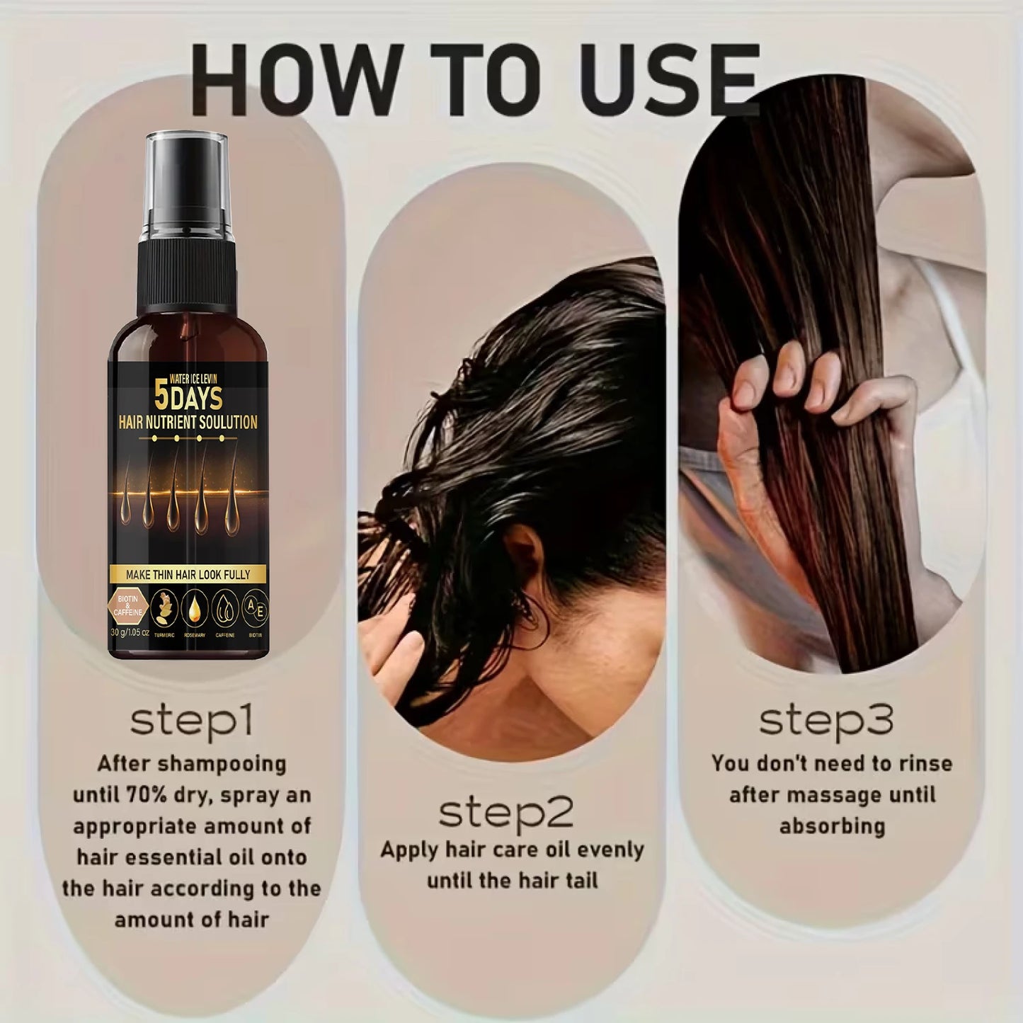 5 Days Hair Growth Oil - Biotin, Caffeine & Rosemary, Nourishing for Thin Hair to Look Fuller