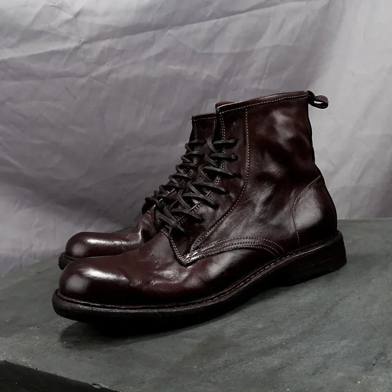 Goodyear-Welding High Heavy Water Washed Horse Leather Retro Worn High Top Men's Shoes Work Clothes Motorcycle Boots