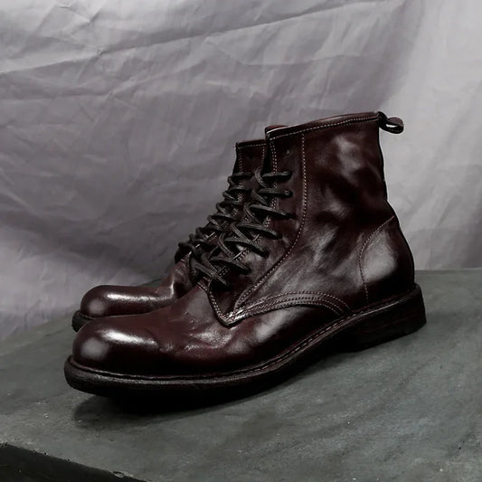 Goodyear-Welding High Heavy Water Washed Horse Leather Retro Worn High Top Men's Shoes Work Clothes Motorcycle Boots