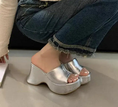 Summer Women's Slippers Fashion Platform Sandals Luxury Leather Casual Slippers High-heele Slippers for Women Open Toe Sandalias