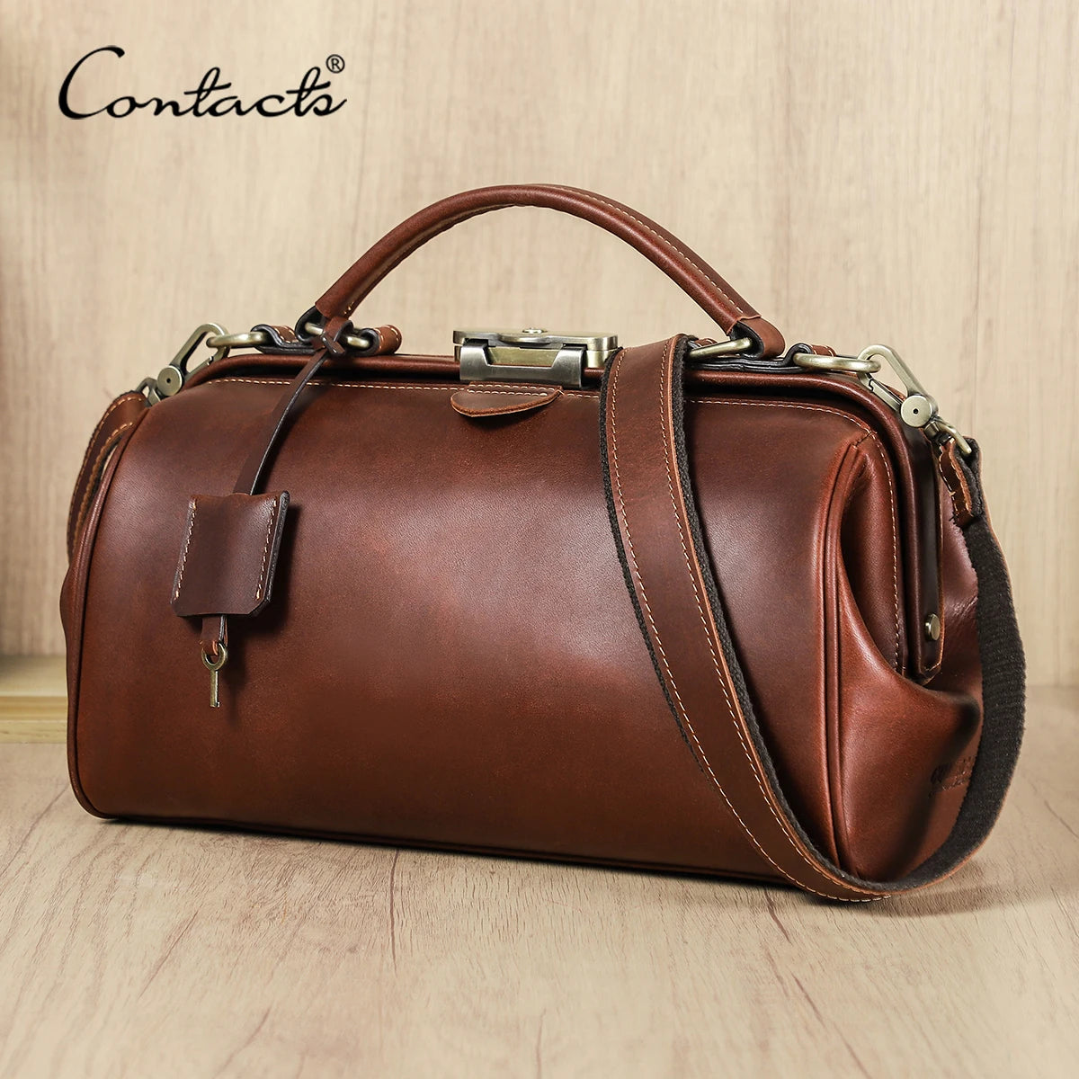 CONTACT'S Genuine Leather Top Handle Bags for Women Sling Shoulder Bags Tote Bag Handbags Metal Frame Female Bags Ladies Fashion
