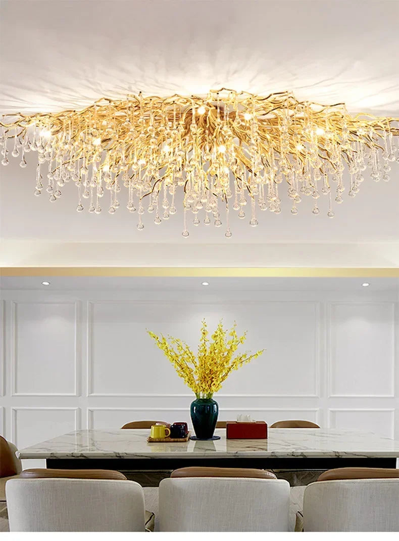 Rectangle Luxury Gold Crystal Chandelier For Dining Living Room Lobby Kitchen Table Modern Lurxy Gold Crystal Celling Chandelier