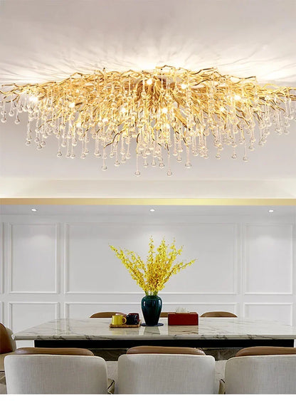 Rectangle Luxury Gold Crystal Chandelier For Dining Living Room Lobby Kitchen Table Modern Lurxy Gold Crystal Celling Chandelier