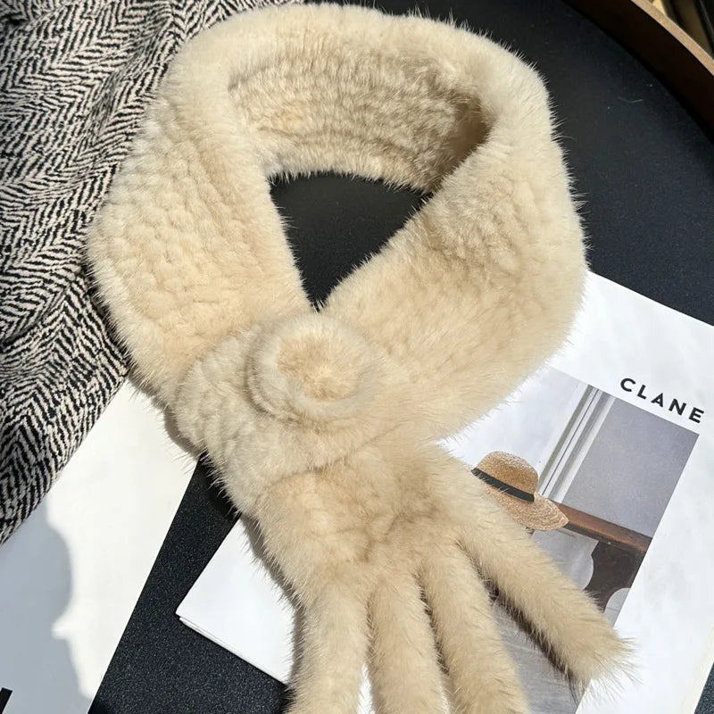 Real Mink Fur Warm Scarf For Women Cross Double-sided Style Knitted Design New Fashion Elegant Mink Fur Accessories Scarves