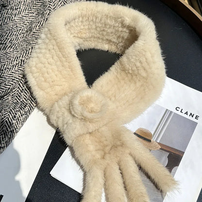 Real Mink Fur Warm Scarf For Women Cross Double-sided Style Knitted Design New Fashion Elegant Mink Fur Accessories Scarves