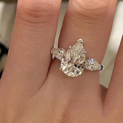 1-5CT Pear Cut Miossanite Ring Certified 925 Sterling Silver Plated 18K D VVS1 Lab Diamond Wedding Engagement Band for Women