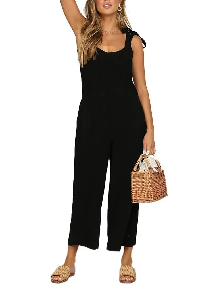 2023 summer women's clothes capris bowknot suspenders women