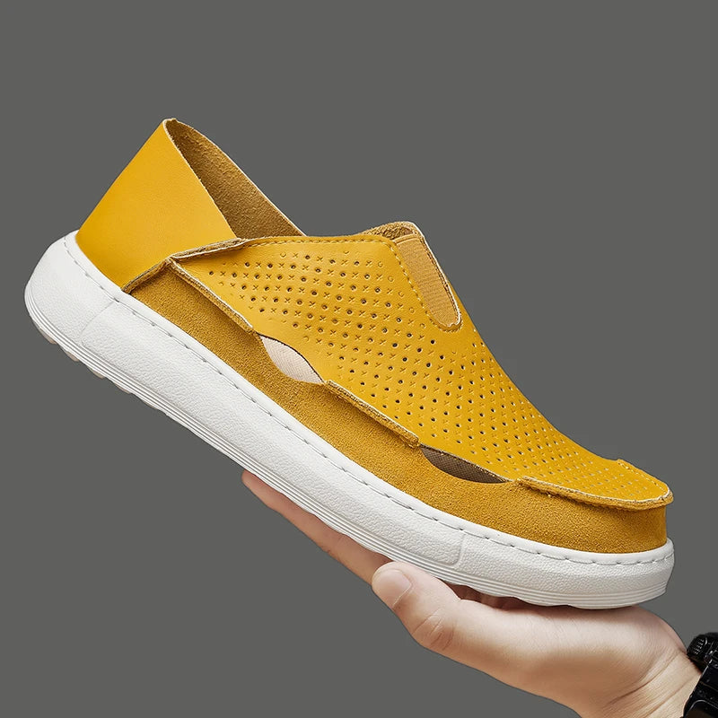 Mens Sandals Summer Handmade Leather Daily Wear Fashionable Walking Shoes Breathable Odor Proof Casual Loafers Plus Size Male