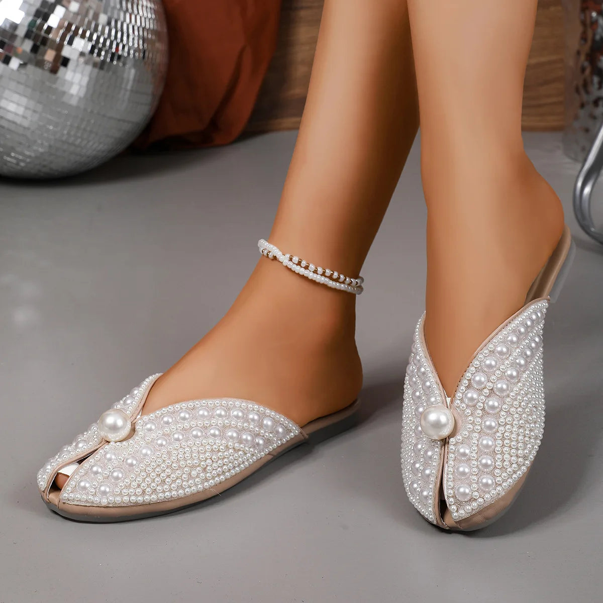 Women Slippers Summer Fashion Rhinestone Home Women Mules Shoes Elegant Slippers Luxury Designer Flat Sandals House Slides Women