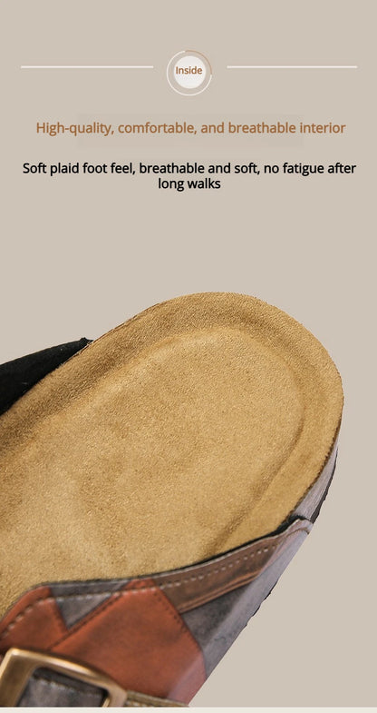 Unisex Cork Closed Toe Slippers Slip-on Clogs Slides Fashion Leather Sandals with Adjustable Buckle Backless Comfort Footbed