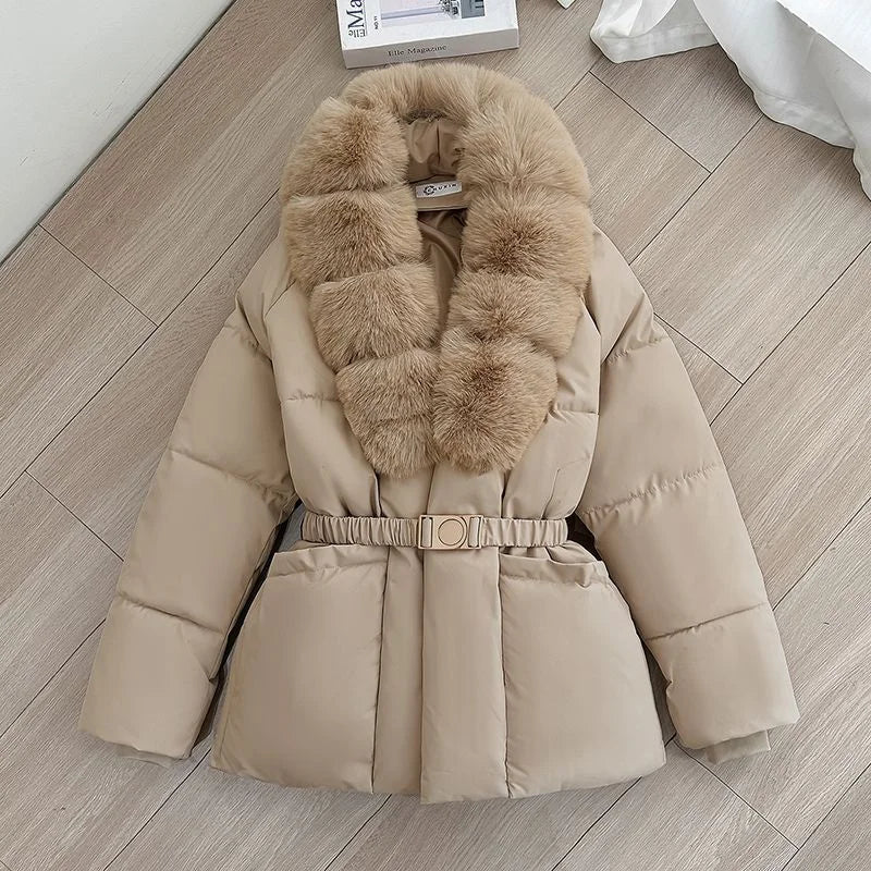2026 Winter Coat New Women's Clothing Large Fur Collar Cotton Jacket Cold Protection Warmth Parker Thicke Waist Cotton Overcoat