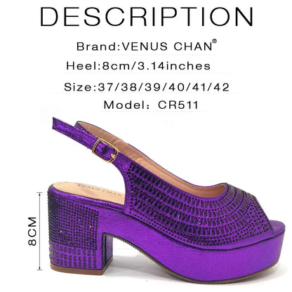 High Heels 2024 Women's Purple Luxury Designer Split Square Toe Rhinestone Wedding Shoes and Wedding Set