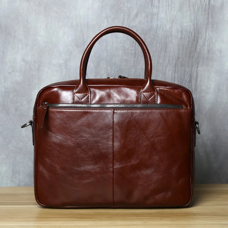 Retro Leather Men's Briefcase Top Layer Leather Handbag Casual Shoulder Messenger Bag Business Laptop Bag Trendy Men's Bag NZPJ