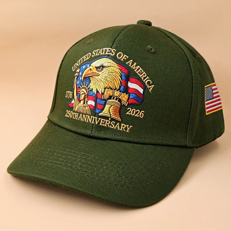 USA 250th Anniversary Eagle Print Hat Unisex Adjustable Washed Cotton Peak Hat Trucker Hats Outdoor Visor Baseball Cap