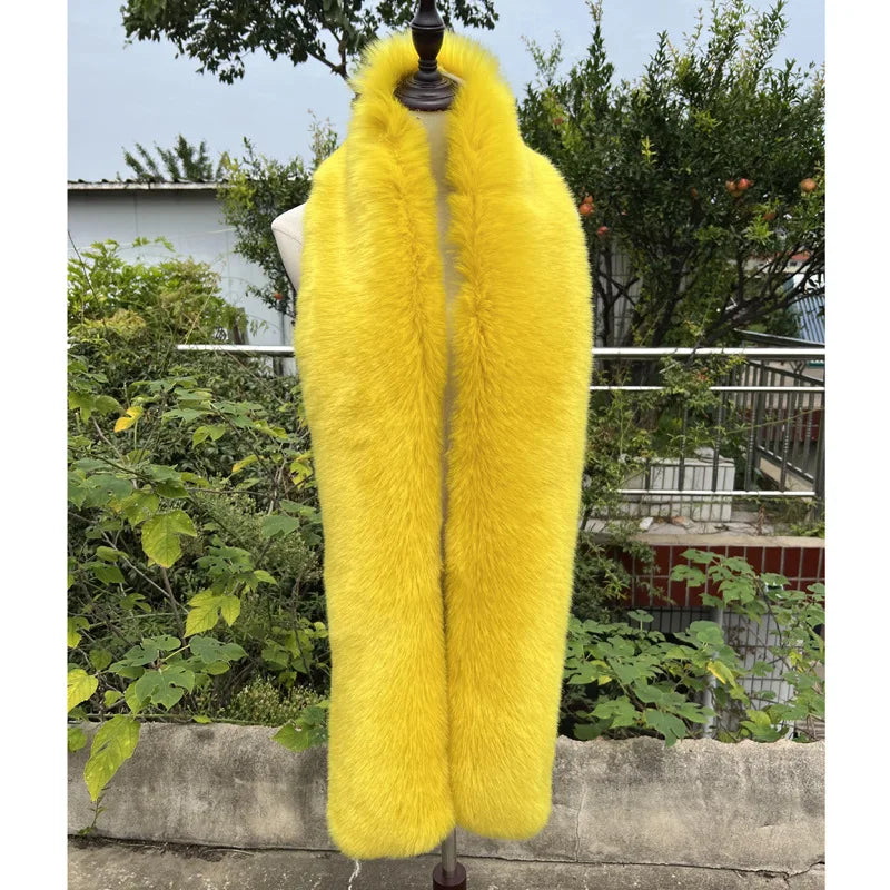 2025 New Faux Fox Fur Scarf Women Long Plush Warm Winter Fashion Fake Fur Wrap Collar