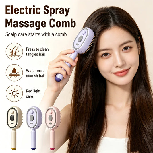 Electric Spray Hair Brush Leave-In Essential Oil Hair Care Red Light Comb Scalp Massage Reduce Frizz Smoothing Air Cushion Comb