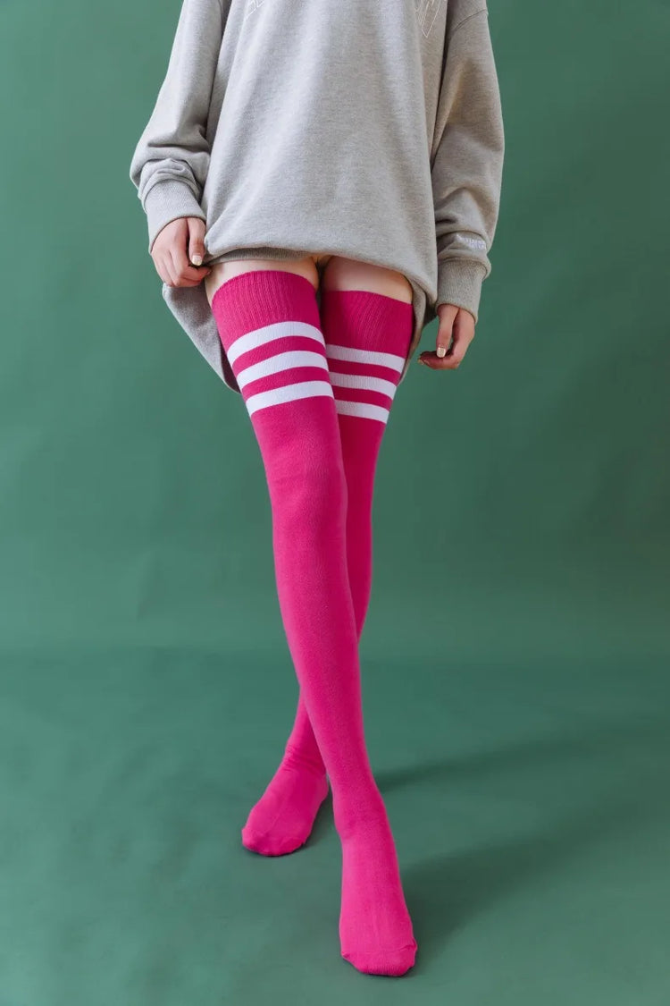1/2 Pairs Women Over The Knee Socks Cotton Thigh High Socks Black White Blue Colorful Striped Pattern Fashion Casual Daily Wear