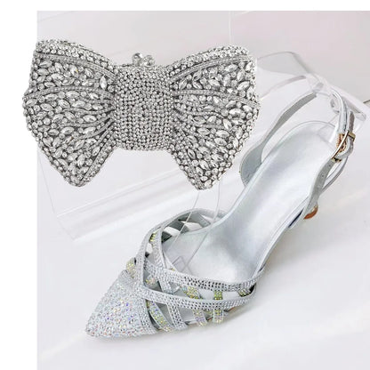 Insightlink Elegant Italian Design Pink Butterfly Shoes and Bag Set for Women - Perfect for Parties and Weddings