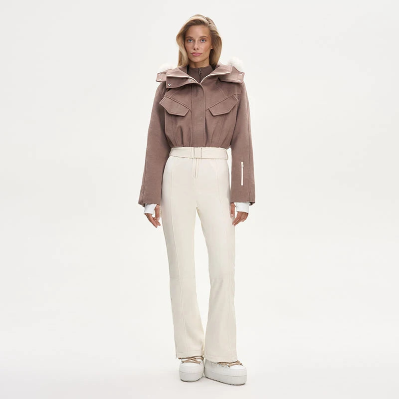 Fashion Hooded One-Piece Ski Jumpsuit Women Stand Collar Zipper High Waist Solid Windproof Outwear 2026 Winter Lady Skiwears New