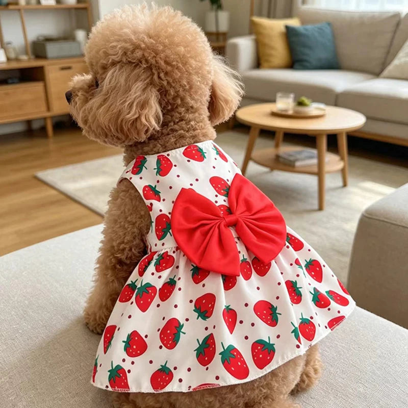 Puppy Summer Dress Dog Cat Princess Dress Pet Clothes for Small Medium Dogs Printed Bow Kitten Dog Skirt Yorkshire Teddy Apparel