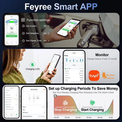 Feyree GB/T EV Charger 7.6kw 32A Dynamic Load Balancing Wallbox 4.3inch LCD Wifi APP Charging Log 11KW 22KW 3P Charging Station