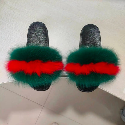 Women's Fluffy  Slides Fashion Plush fluffy Flat Sandals Casual Indoor Outdoor Beach Casual Slippers